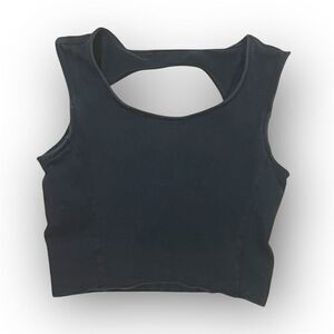 So Black Built in Bra Crop Top, Large Keyhole Cutout Back, Solid, Jrs X-small